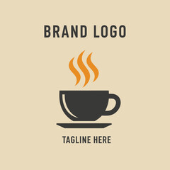 Simple coffee cup logo design, steaming hot beverage, brand identity graphic.