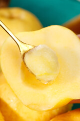 Fresh Fuji Apple Slices with Cream Colored Flesh - Healthy Fruit Close-up