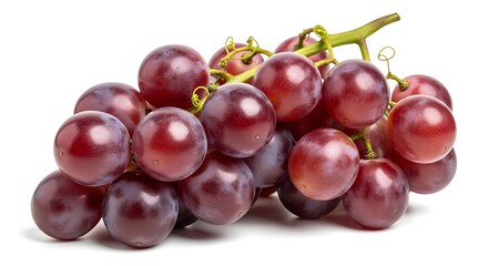 Fototapeta premium Fresh red grapes with green stem isolated on white background, closeup