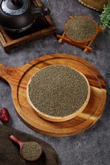 Organic Mung Beans in Wooden Bowls Traditional Asian Cooking Ingredients Healthy Superfood on Stone Surface