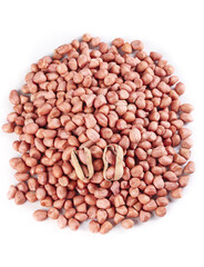 Fresh Raw Peanuts with Pink Skin in Shells on White Background