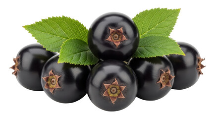 Isolated Black Currants with Leaves Pile Up for Presentation in Fresh Organic Food Display