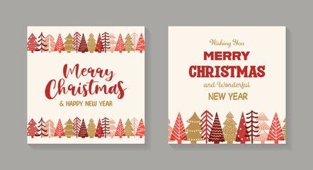 Abstract Christmas tree greeting card set. Vector illustration