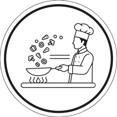 Chef Cooking Vegetables in Pan Line Art Icon – Restaurant and Food Logo Design