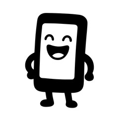 character emotion phone with arms and legs joy vector on white background Vector icon character with emotion