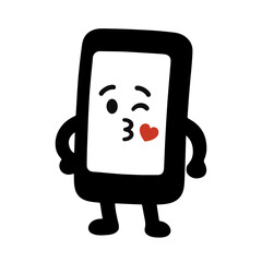 character emotion phone with arms and legs kiss vector on white background Vector icon character with emotion