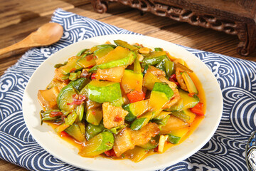 Fresh Stir Fry Vegetable Medley with Pumpkin and Bell Peppers in Deep Seasoned Sauce