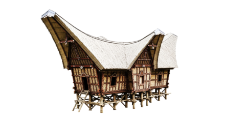 majestic toraja tongkonan a 3d model of ancient indonesian heritage, isolated on transparent background
