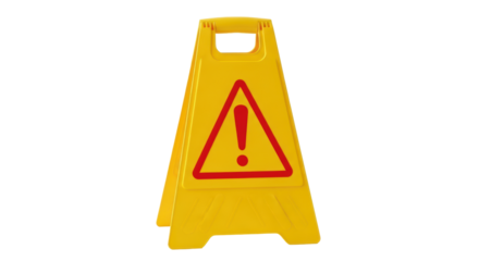 Isolated Standing floor sign warning of hazard with exclamation point in triangle symbol