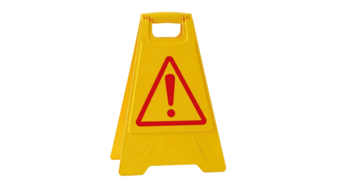 Isolated Standing floor sign warning of hazard with exclamation point in triangle symbol