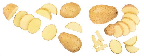 Young potato isolated on white background. Harvest new. Top view. Flat lay, Set or collection