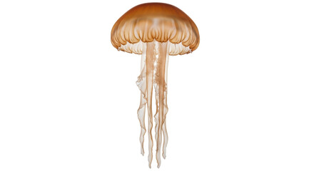 Isolated jellyfish, underwater sea creature with brown bell and tentacles, marine animal