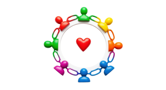 Isolated Group of Figures Join Hands in Circle with Heart Symbolizing Unity and Teamwork