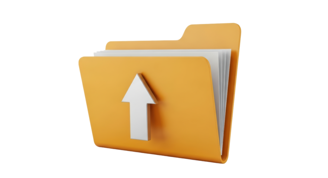 Isolated folder with upload icon holds documents for easy file transfer access