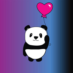 Baby panda holding a love balloon 