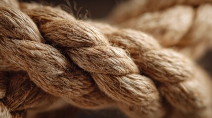 Macro close-up of a thick braided natural fiber rope, highlighting its coarse texture and intertwined strands.