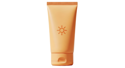 Isolated orange tube of sunscreen with sun symbol protects against harmful UV rays on body