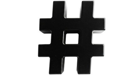 Isolated three-dimensional black hash symbol on bright background for marketing concepts
