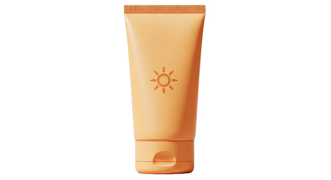Isolated orange tube of sunscreen with sun symbol protects against harmful UV rays on body