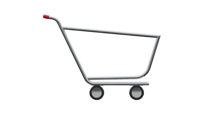 Isolated shopping cart ready for use in designs or promotional content, grocery and online ordering