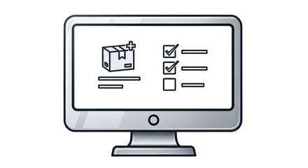 Isolated application on computer monitor for shipping management with package and checklist
