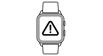 Isolated smartwatch displaying a warning sign suggests attention needed by the user.