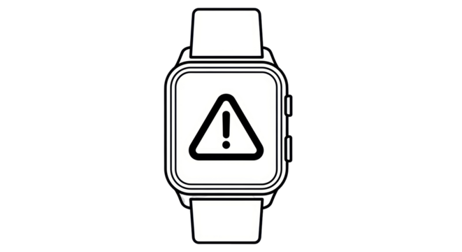 Isolated smartwatch displaying a warning sign suggests attention needed by the user.