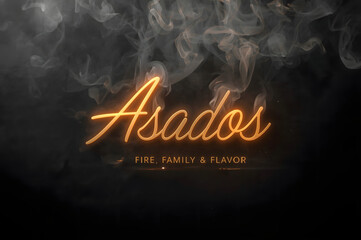 Asados Fire, Family & Flavor - Elegant Golden Logo with Smoke