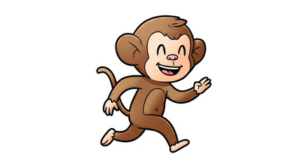 Isolated Cartoon Monkey Running and Smiling, Cute Animal Character for Children's Products