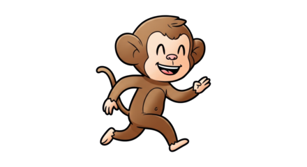 Isolated Cartoon Monkey Running and Smiling, Cute Animal Character for Children's Products