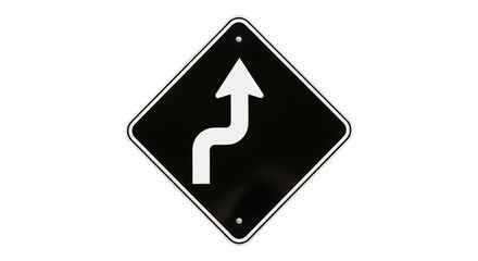 Isolated road sign with arrow showing curvy direction, warning of bend in the road ahead