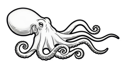 Isolated octopus illustration, elegant sea creature with tentacles, marine animal drawing