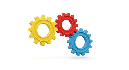 Three colorful interlocking gears representing teamwork and collaboration.
