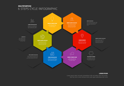 Multipurpose 6 Steps Cycle Infographic Hexagon Design