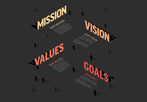Isometric Mission, Vision, Values, Goals with Business People Template