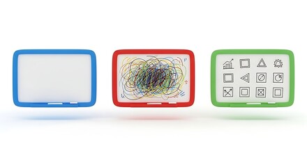 Fototapeta premium Three Different Colored Interactive Whiteboards with Various Designs.
