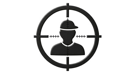 Isolated target sight on the head of a person in crosshairs, hunting and criminal
