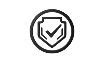 Isolated black shield with check mark icon for cybersecurity authentication & verification