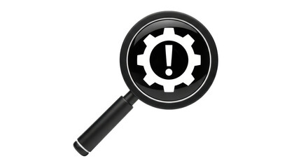 Isolated technical service magnifying glass showing a problem or troubleshooting situation