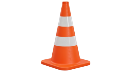 Isolated traffic cone with reflective stripes for road construction or hazard protection