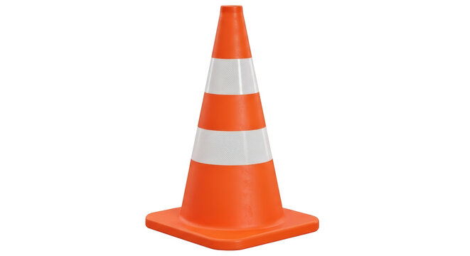 Isolated traffic cone with reflective stripes for road construction or hazard protection - Powered by Adobe