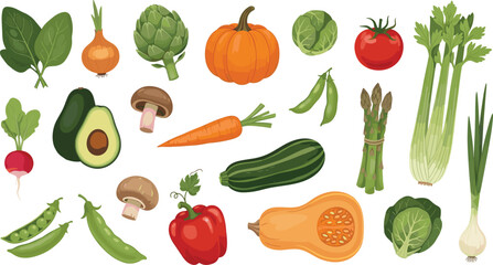 Fototapeta premium A vibrant collection of fresh, healthy, and colorful vegetables, perfect for illustrating healthy eating, cooking, and wellness