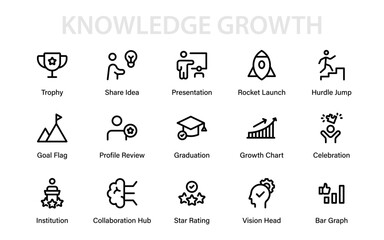 Fototapeta premium Knowledge Growth Professional Line Icon Pack with Modern Minimal Outline Style for Skills, Self Development, Productivity, Success, and Career Improvement