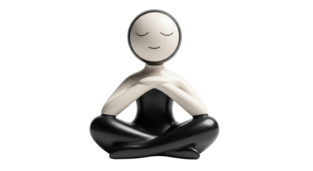 Isolated statue of meditating person figure, arms crossed, eyes closed, zen-like, in studio