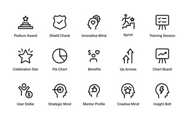 Productivity Skill Modern Line Icon Set with Professional Minimal Outline Style for Personal Growth, Self Development, Career Success, and Achievement Concepts