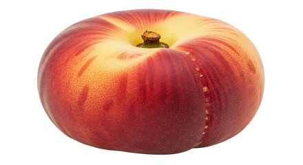 Fototapeta premium Isolated Donut Peach, a Flat Fruit with Yellow and Red Skin, Ready to Eat, High Angle View