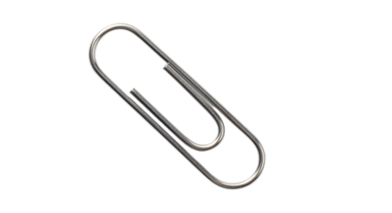 Isolated Silver Colored Paper Clip, Stationery Item for Office Supplies and Organization