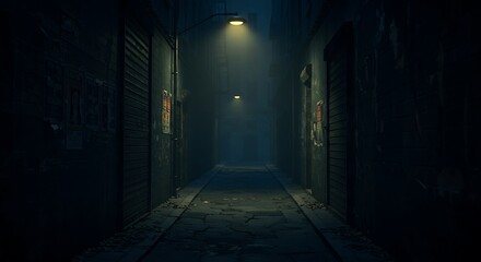 Fototapeta premium A dark alley with a street light