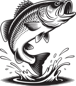 jumping black bass fish in water clip art preview