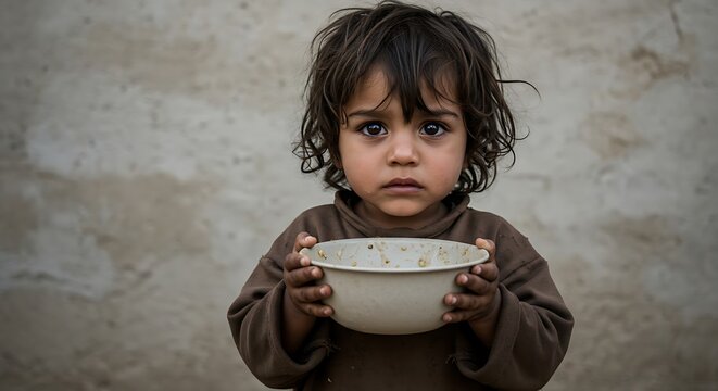 A little girl holding a bowl of food
